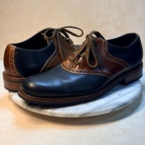 Cole Haan Mens Saddle Shoes Brown Black Leather Lace Up Oxfords Brogues Size 8 M